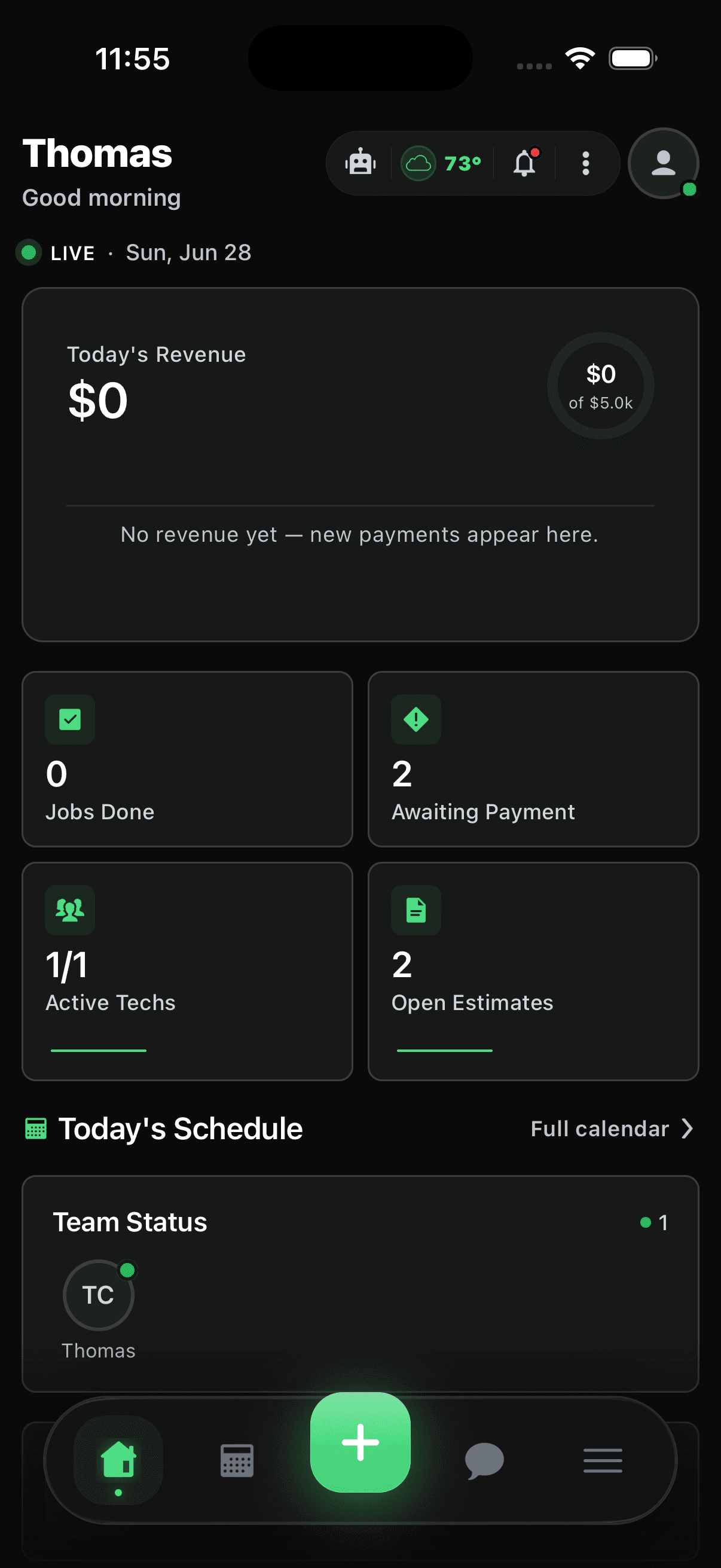 Asteri mobile app dashboard running in iPhone simulator